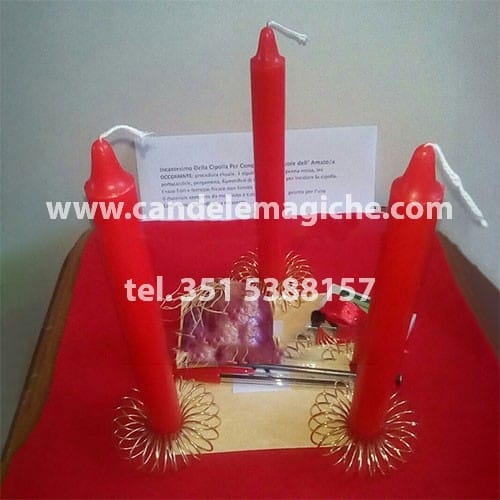set di candele rosse per incantesimo della cipolla