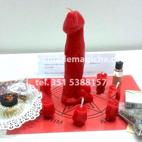 candela fallo rosso con candeline a forma di rosellina per rituale amore