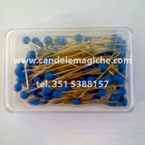 scatola di spilli con capocchia azzurra