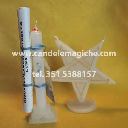 candela bianca e candela a forma di stella per rito planetario della luna