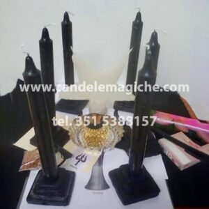 set di candele nere per il rituale luciferiano trishula