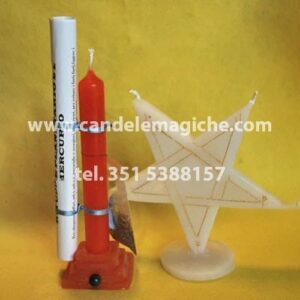 candela cilindrica rossa e candela a forma di stella per il rito planetario di mercurio