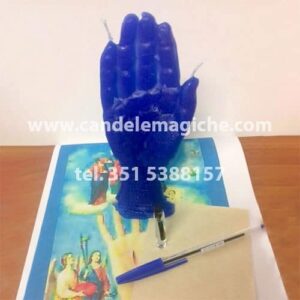 candela azzurra a forma di mano per rituale della mano poderosa