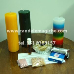 kit di candele e polveri magiche per svolgere il rituale per trovare lavoro