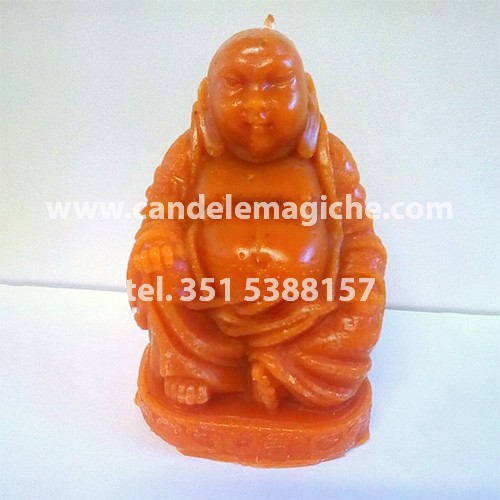 candela a forma di statuetta di buddha arancione