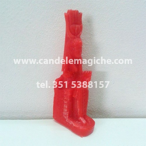 candela a forma di statuetta della dea iside di colore rosso