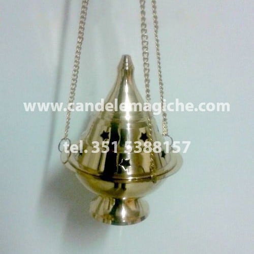 incensiere di colore metallo dorato con catenella