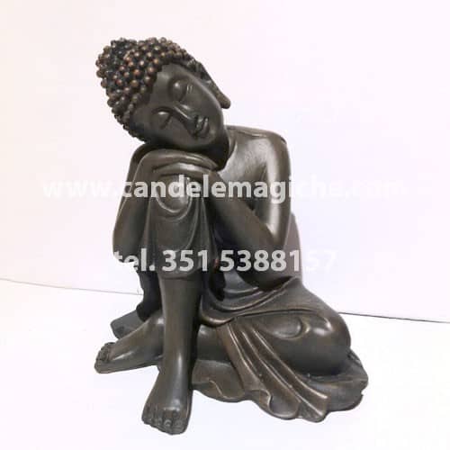 statua del buddha thailandese in resina con effetto legno