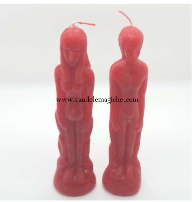 Coppia Candele Rosse Uomo Donna con Erbe ed Essenze – Amore e Legamenti